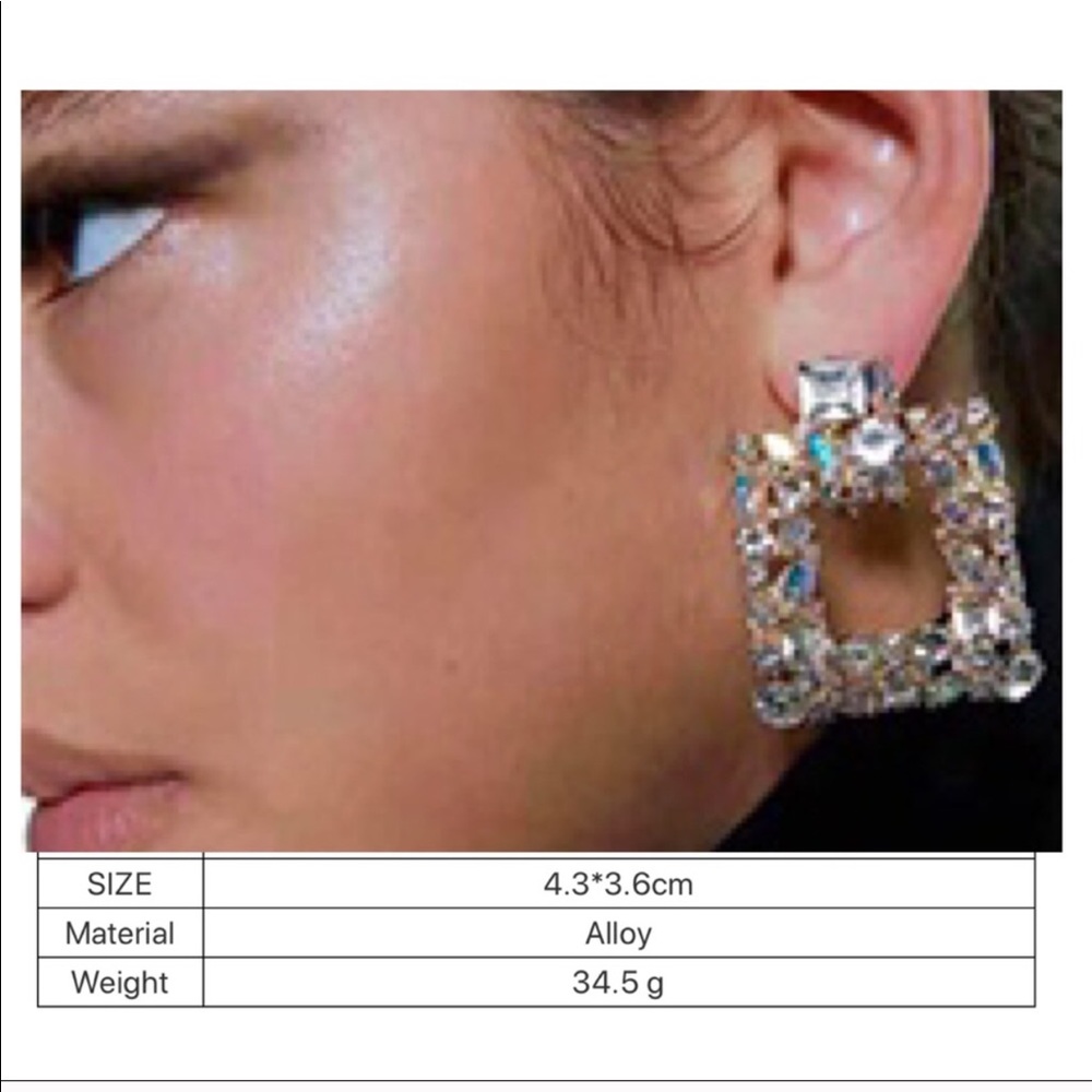 Multi-color Rhinestone Square drop Earrings - Picture 4 of 4